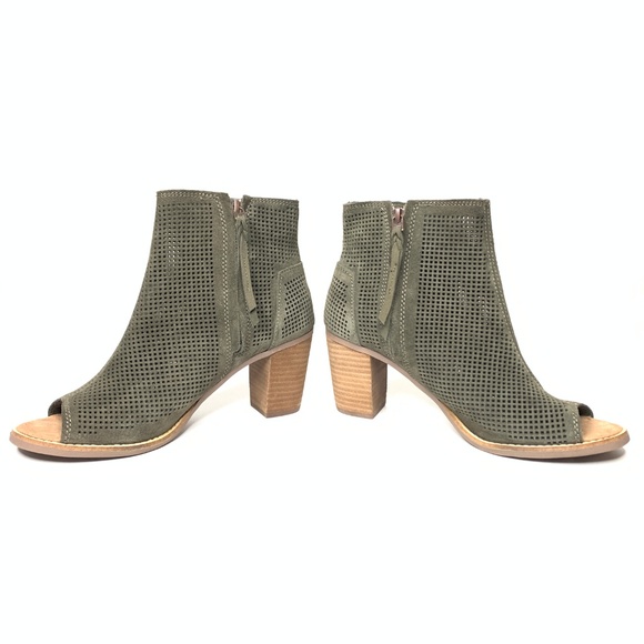 Toms MAJORCA Olive Suede Side Zip Ankle Boot Open - Picture 3 of 8
